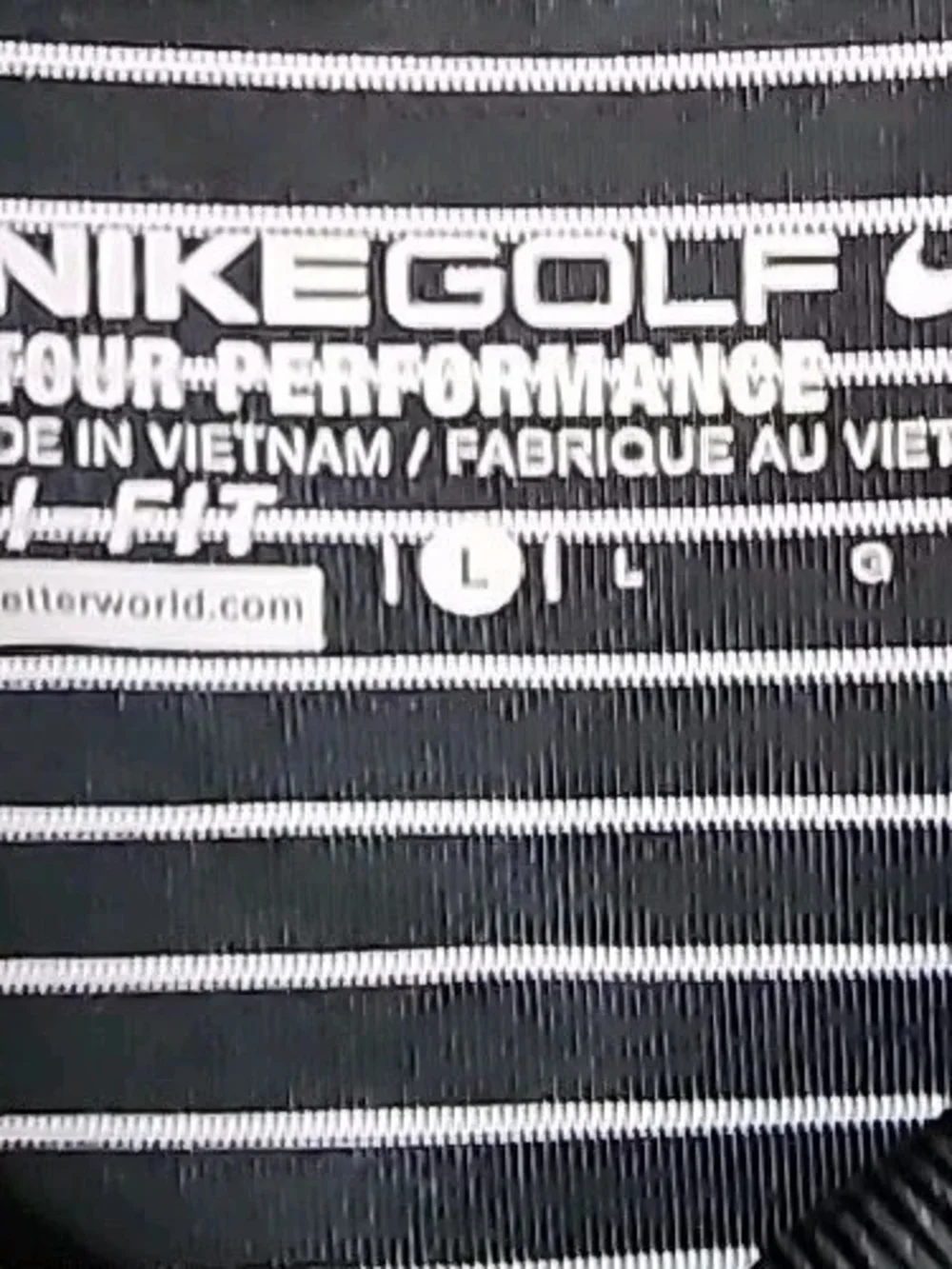 NIKE GOLF TOUR PERFORMANCE SHORT SLEEVE DRI FIT BLACK/WHITE STRIPED L